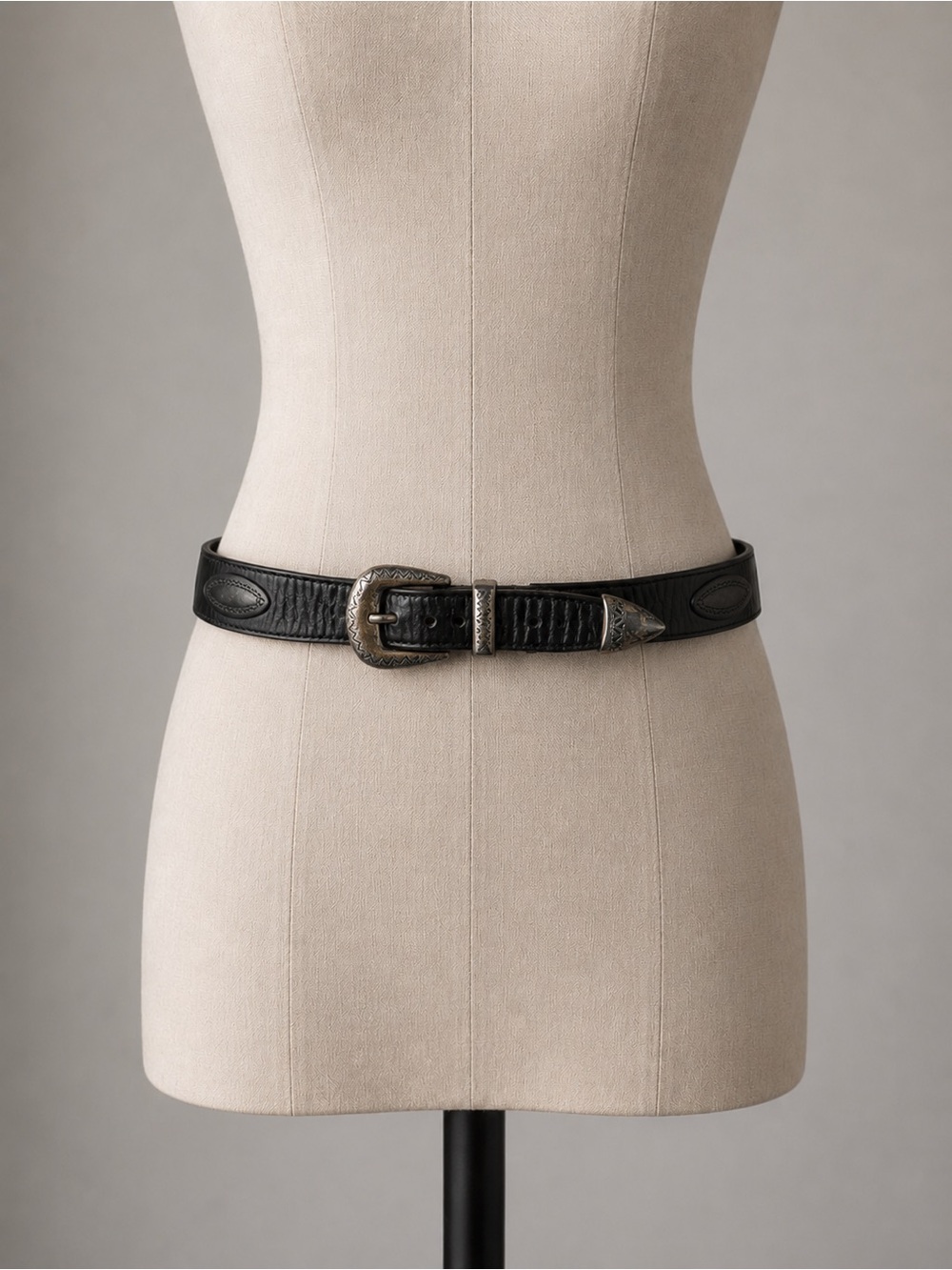 Vintage Brighton Black Leather Western Belt Silver Hardware Boho Y2K